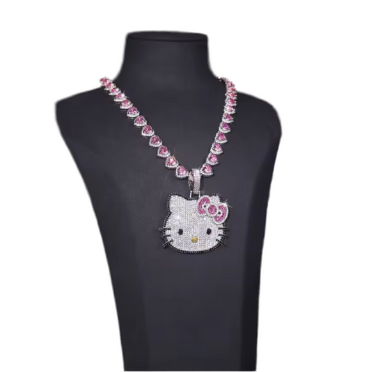 Moissanite Sparkly Hello Kitty Necklace