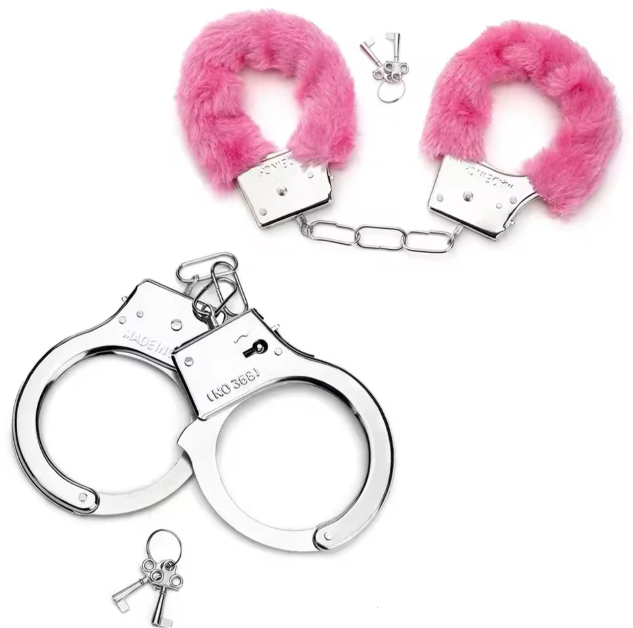 Two Piece HandCuffs | Steel & Pink Fluff