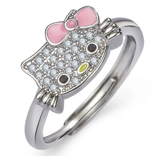 Hello Kitty Sparkly Design Silver Ring