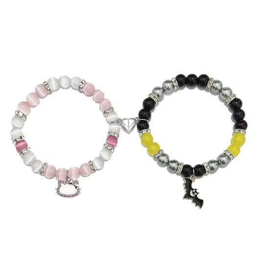 Hello Kitty Spider man Black & Yellow , Pink Matching Bracelet