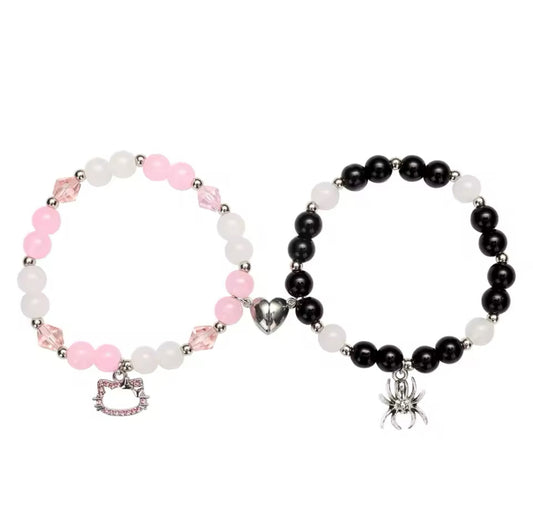 Hello Kitty Spider man Black & Pink Matching Bracelet