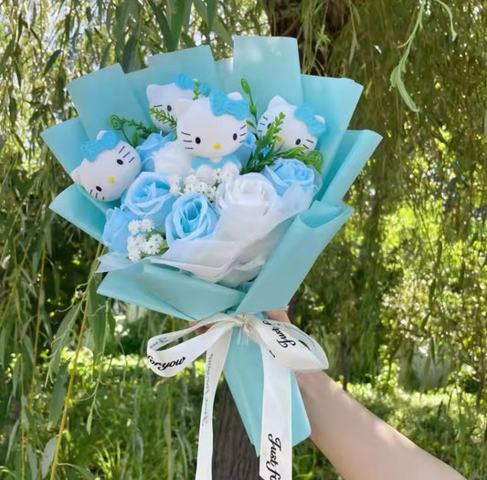Hello Kitty Light Blue Rose Flower Bouquet