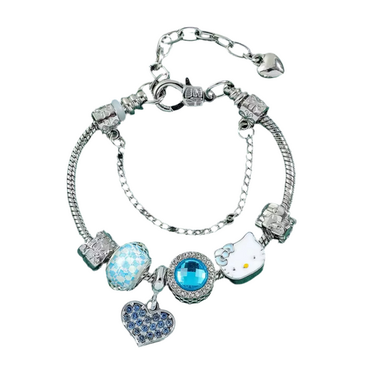 Silver - Blue Hello Kitty Pandora Bracelet