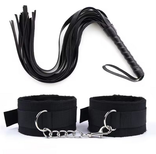 Black Fluffy Cuff & Whip Set