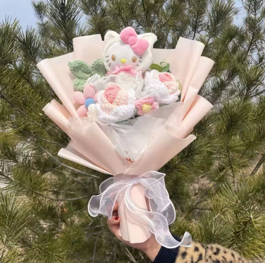 Hello Kitty Light Pink Crochet Flower Bouquet