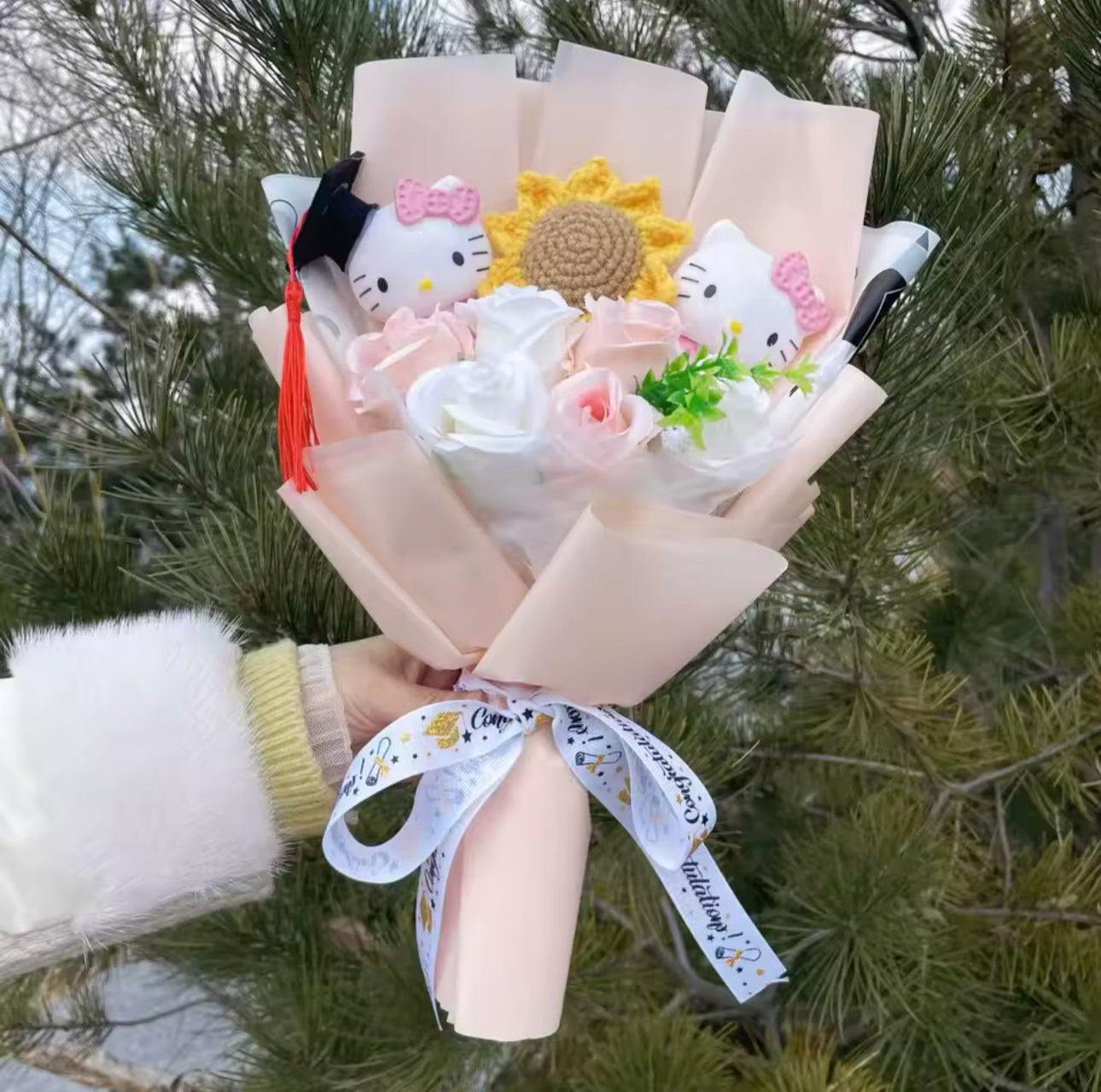 Hello Kitty Graduation Pink Vail Flower Bouquet